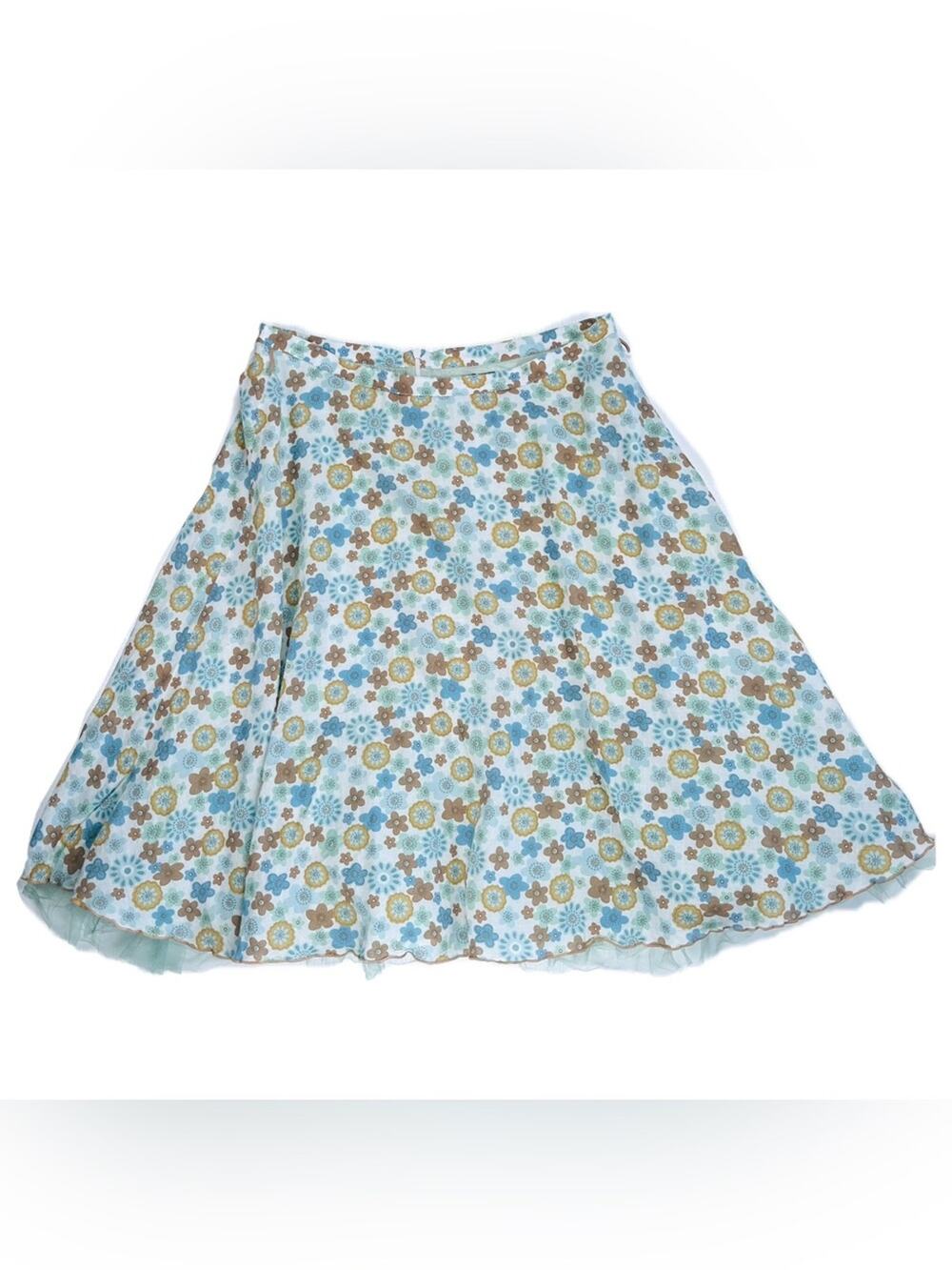 Vintage 2000s Y2K Floral Circle Skirt Large Blue Brown Teal Flowy Crinoline Cute